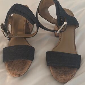 Franco Sarto Denim Sandals with Cork Heel